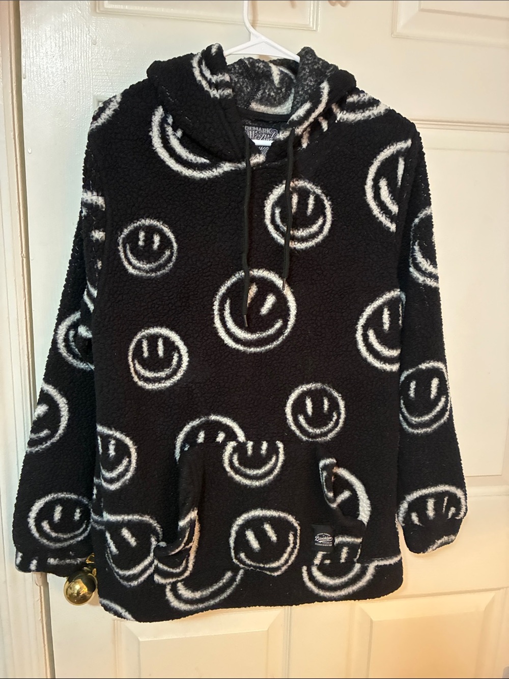 Brooklyn Cloth Black Fleece Hoodie with White Smiley Print
